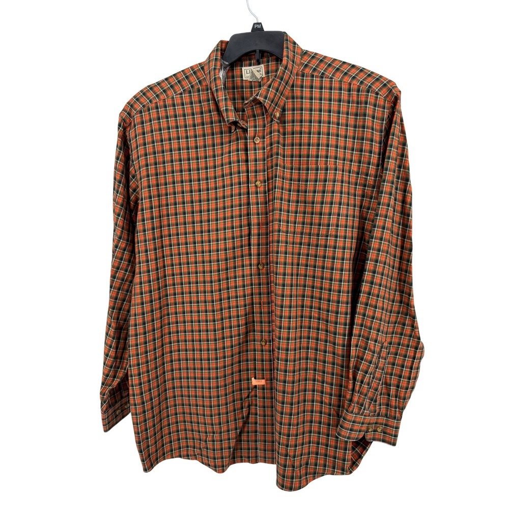 LL Bean Button Down Shirt Mens XXL Tall Orange Plaid Cotton Cashmere Blend 8537